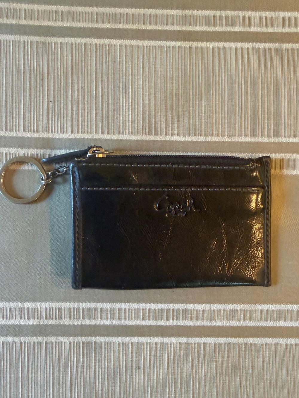 Coach Black Patented Leather Key Pouch with Ring
